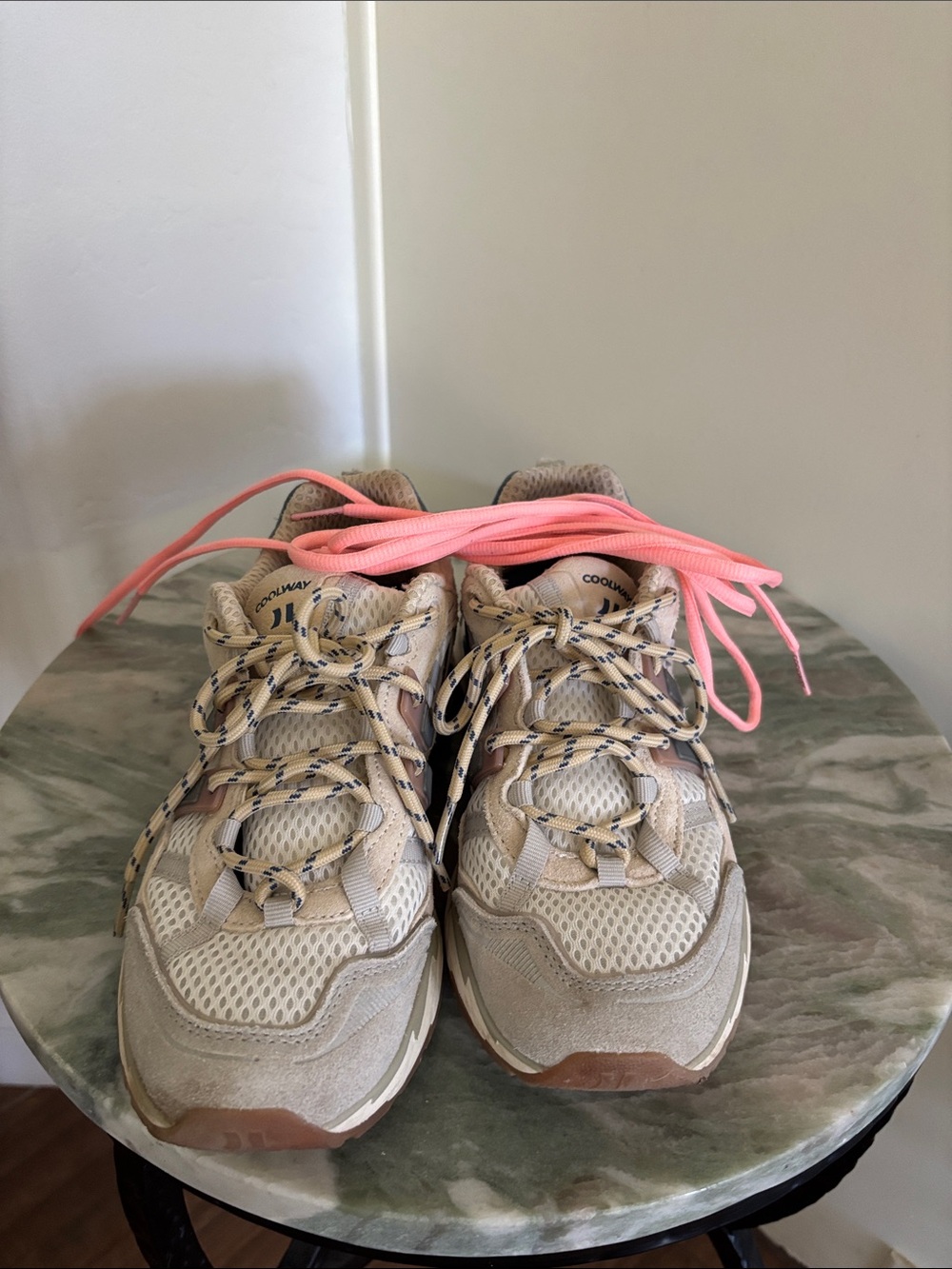 Coolway Beige Mesh Kids Sneakers with Pink Accent Laces